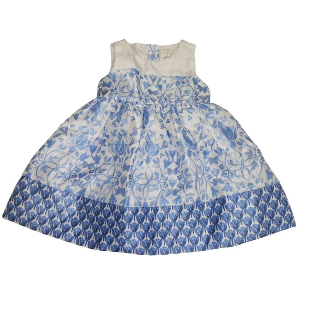 Gymboree Baby Girls 6-12 Months Blue Floral Sleeveless Party Dress With Bow Acce